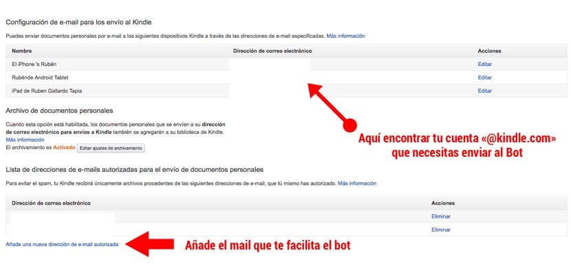 configuración To Kindle Bot Amazon