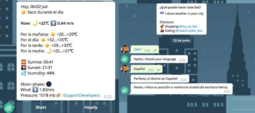 Información del tiempo en Telegram
