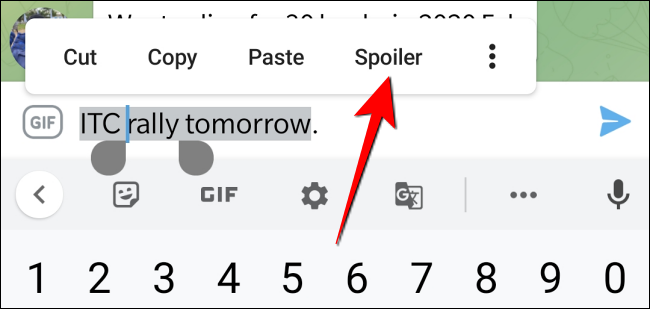 Select "Spoiler" from formatting options in Telegram for Android.