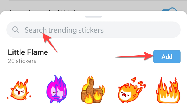 Search for more stickers or tap "Add" to download them.