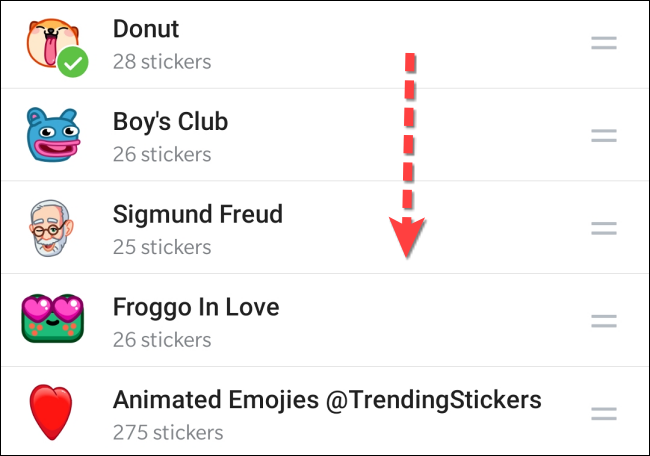 Tap and hold a sticker pack to select it and reorder it.
