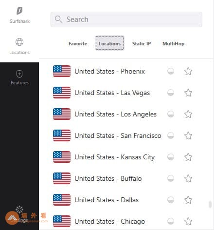 Surfshark美国服务器列表
