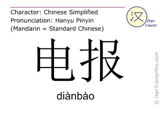 汉字  ( dianbao / diànbào ) 包括发音 (英文翻译: telegram )