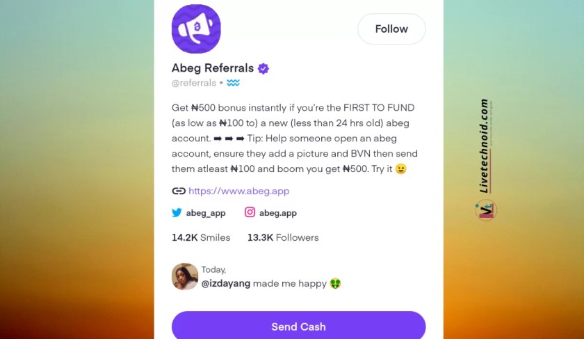 How to Get N500 Referral Bonus with Abeg App