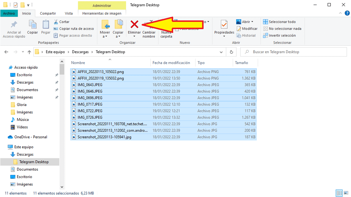 borrar archivos de Telegram en Windows