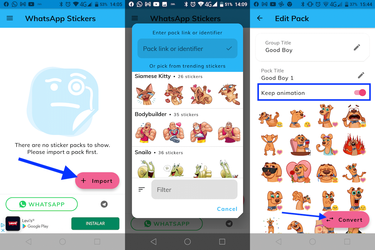 Pasar stickers de Telegram a WhatsApp