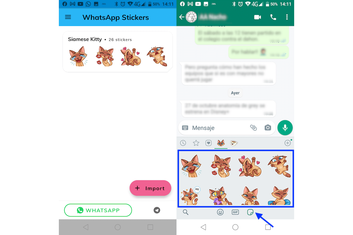 Pasar stickers de Telegram a WhatsApp