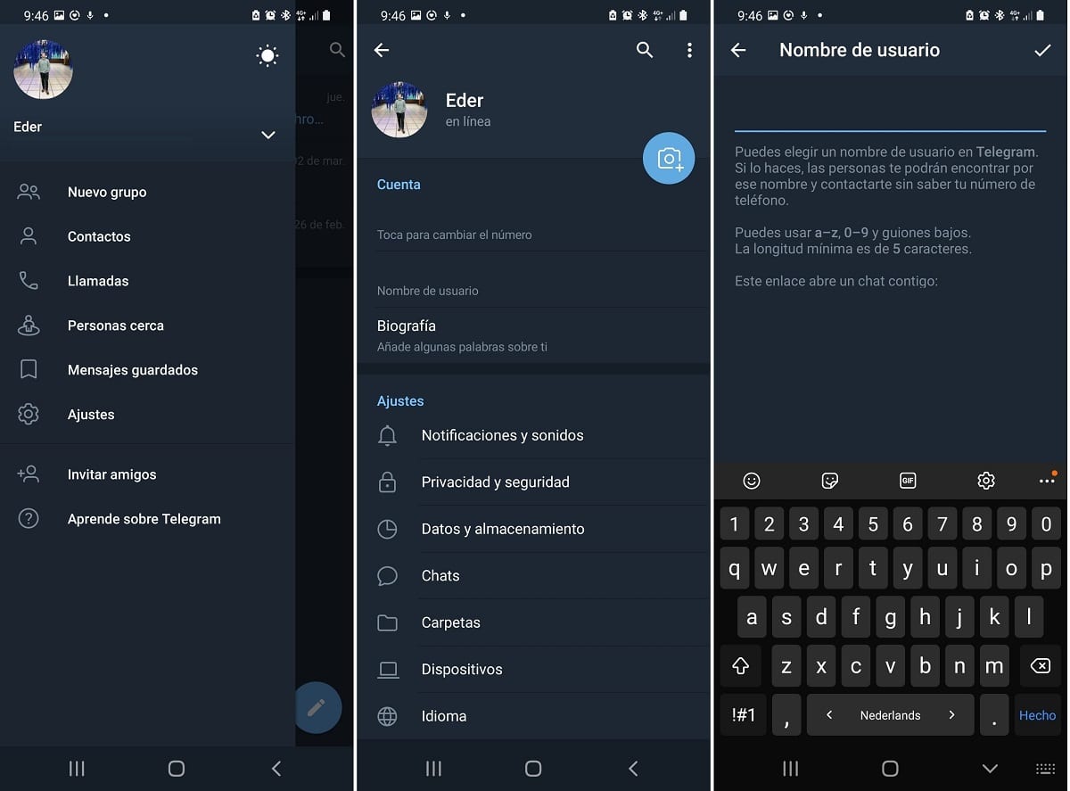 Telegram crear nombre de usuario