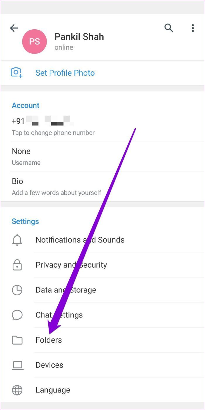 Folders in Telegram