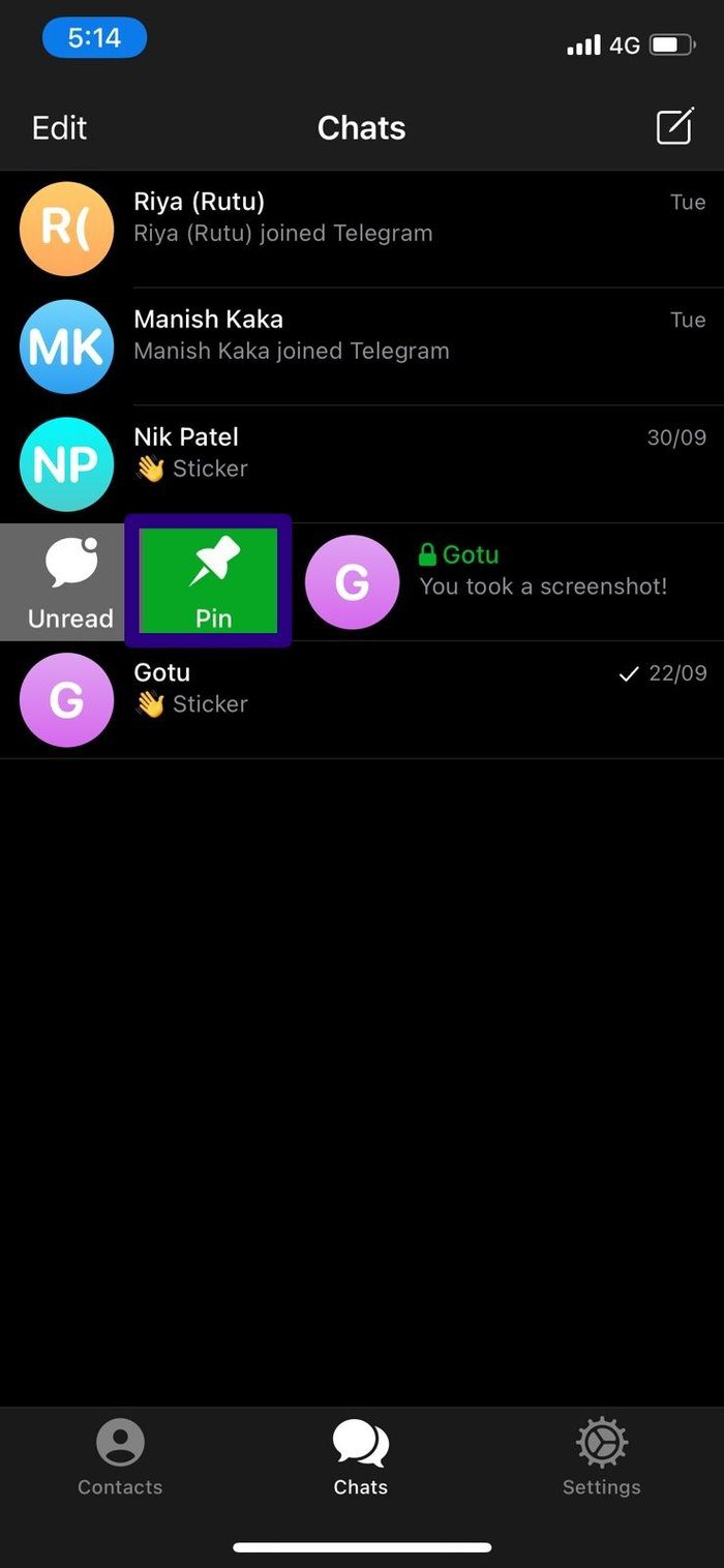 Pin Chats on Telegram for i Phone