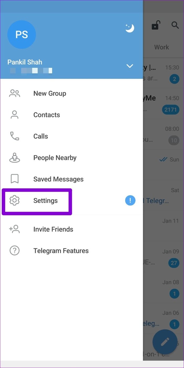 Open Telegram Settings on Android