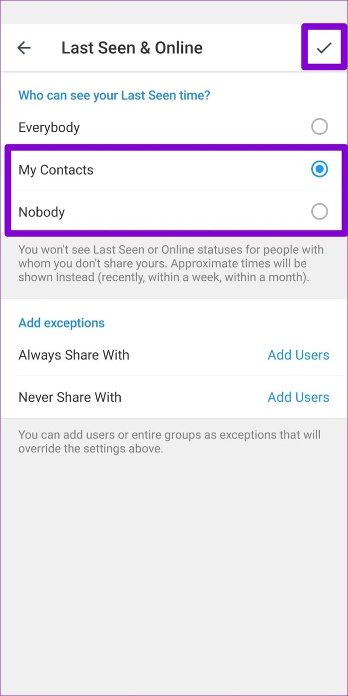 Hide Last Seen on Telegram for Android