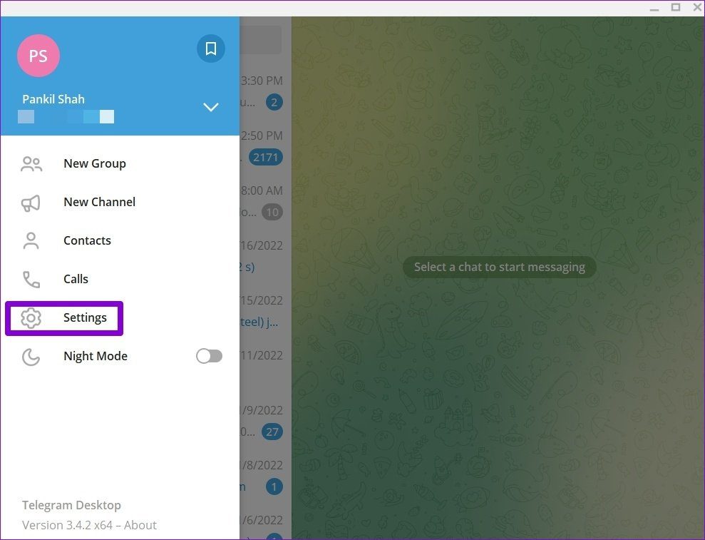 Open Settings on Telegram for Desktop