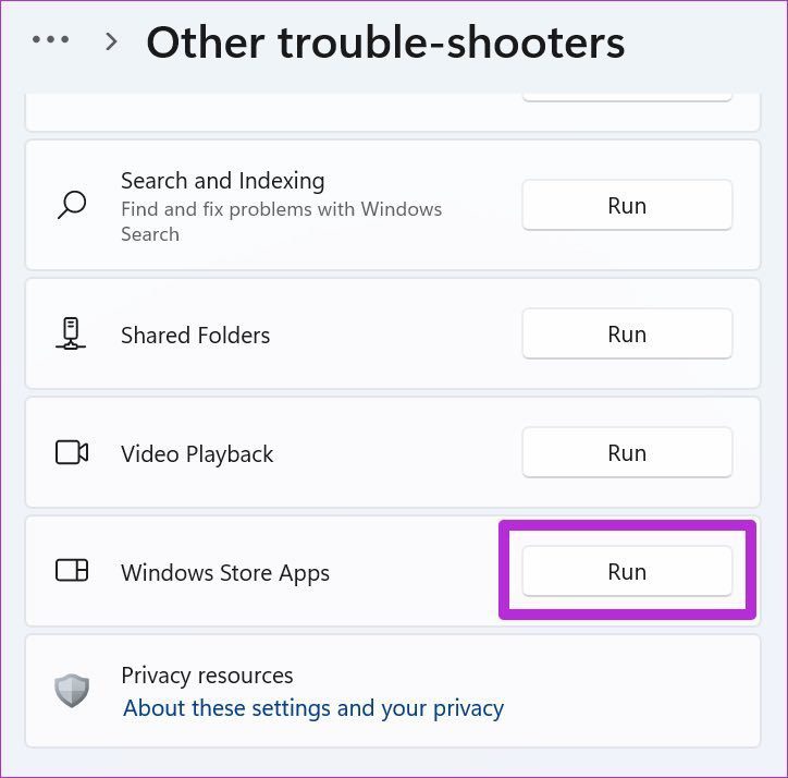 Run windows store apps troubleshooter