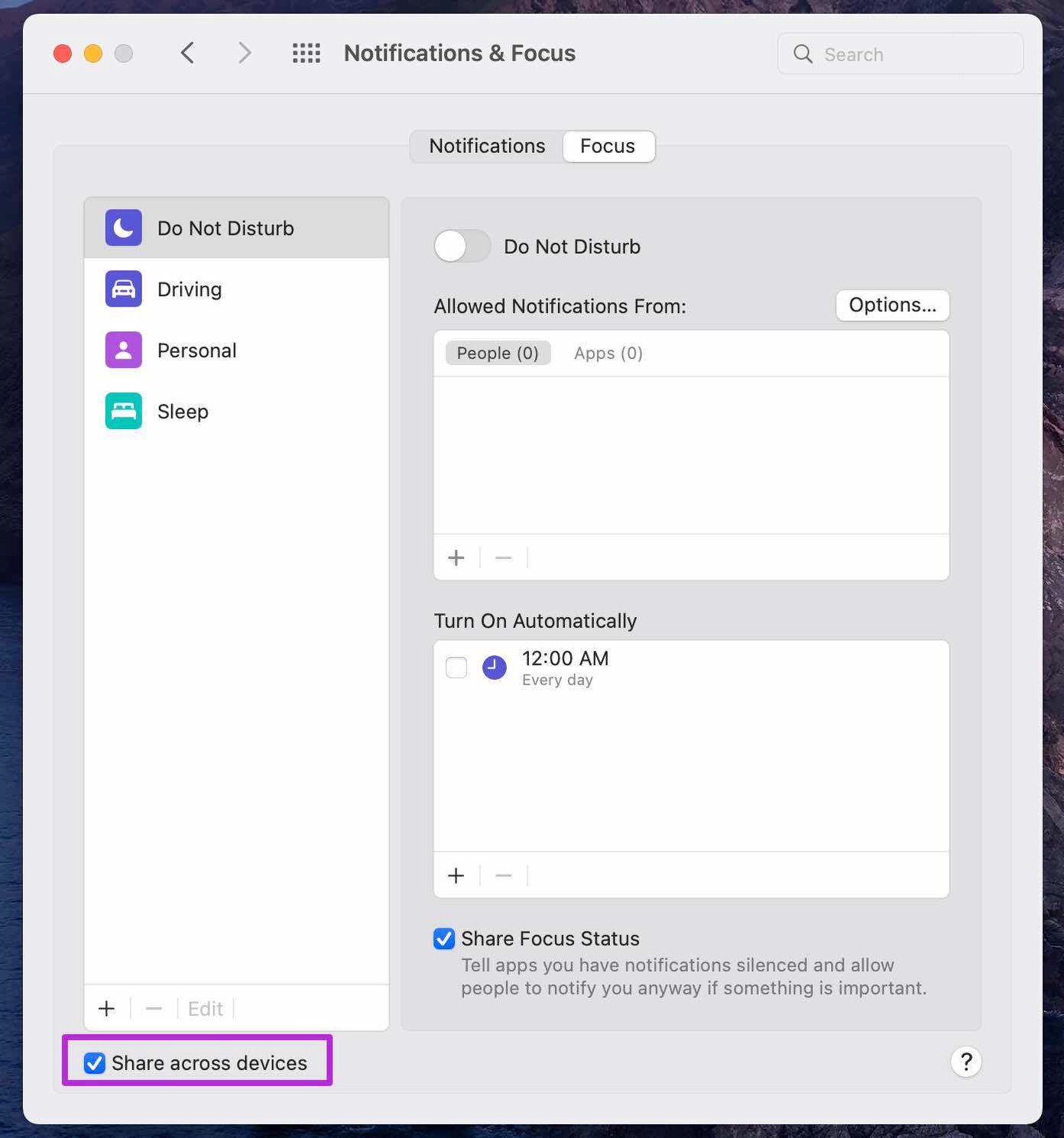 Disable share across devices