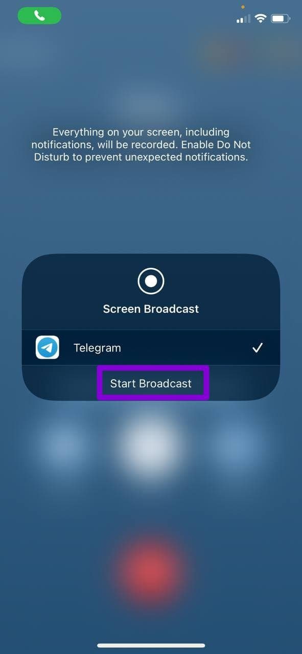 Start Broadcast in Telegram Call