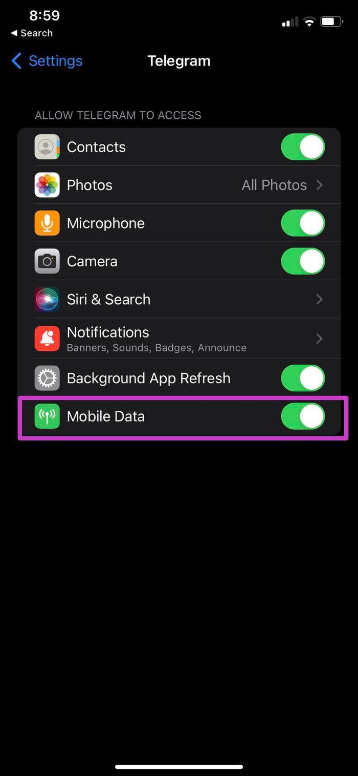 Enable mobile data