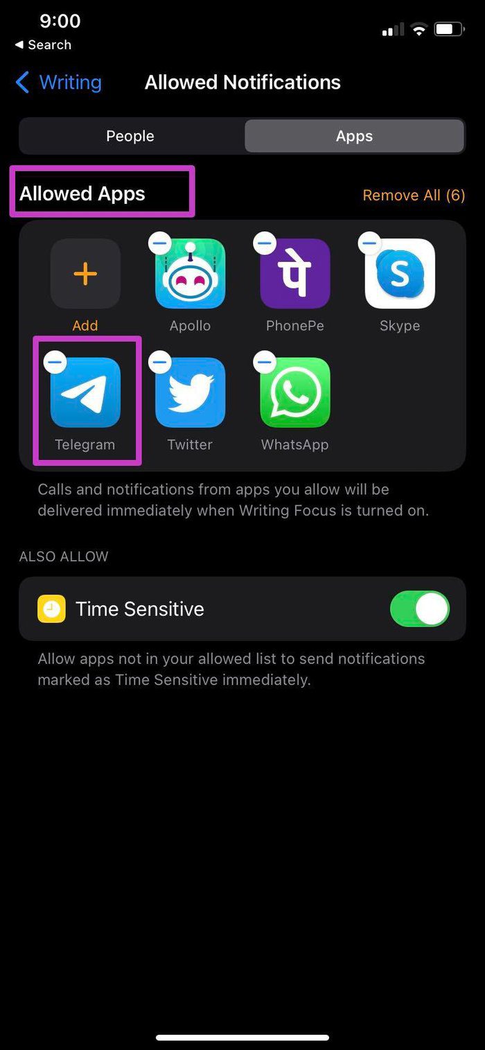 Add telegram in allowed apps