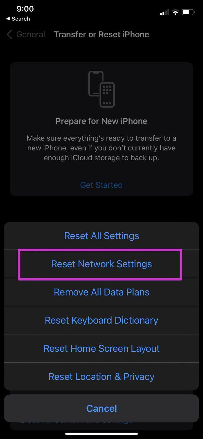 Reset network settings