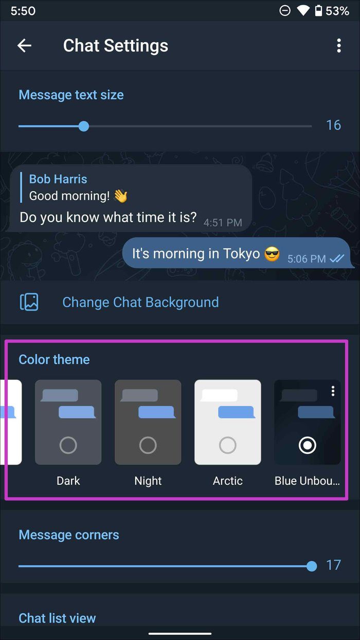 Color theme menu