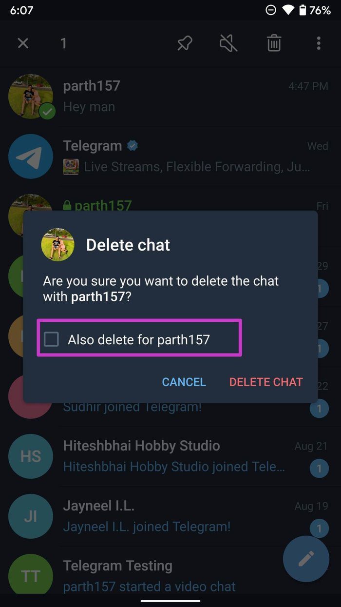 Delete chat for other person as well