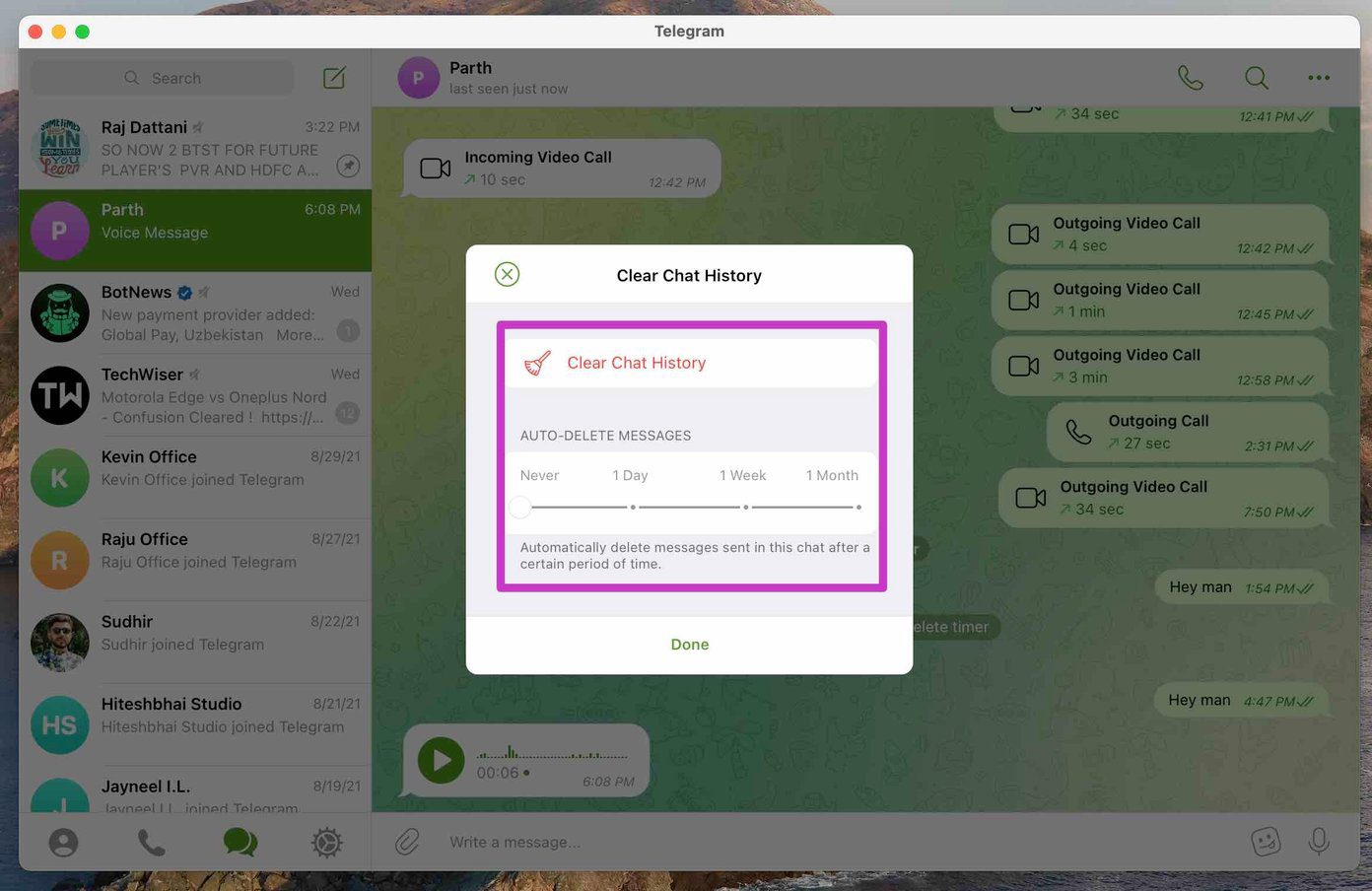 Clear chat history on telegram mac