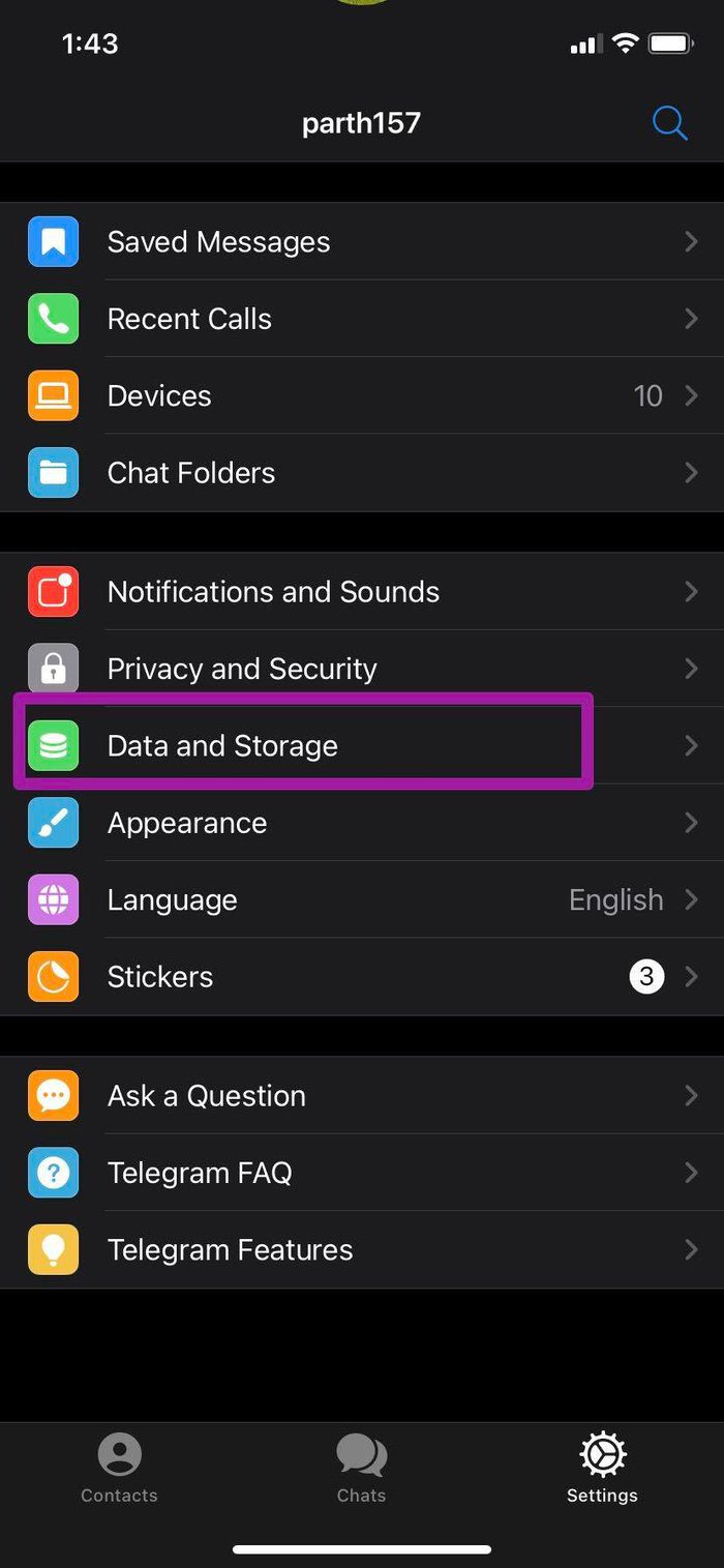 Open data and stroage in telegram iphone