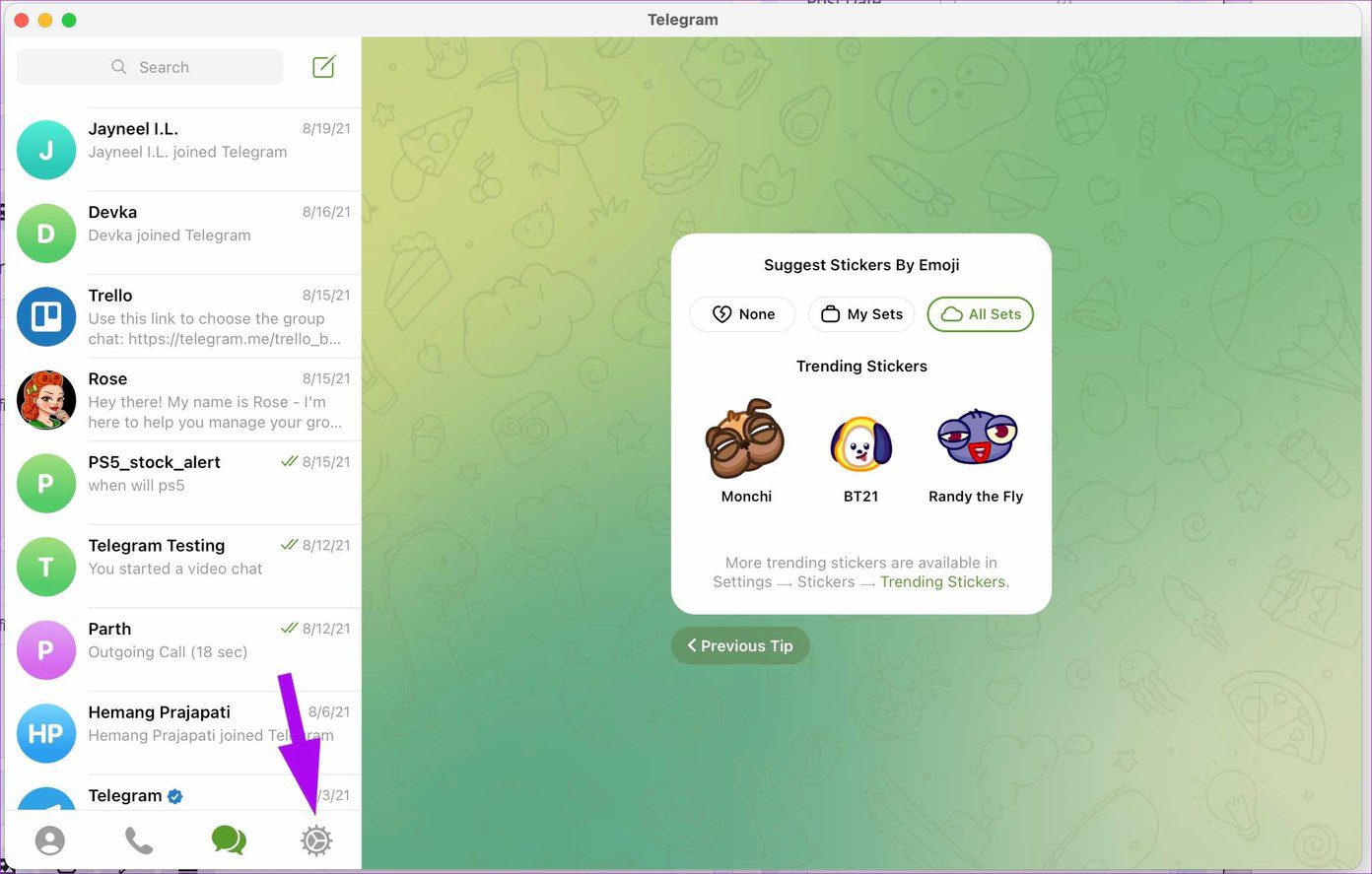 Telegram mac settings app