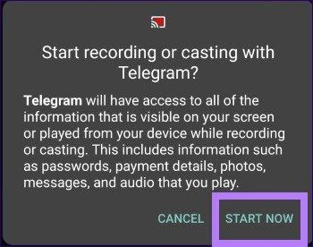 Start screen sharing group video calls telegram