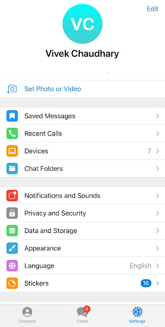 Telegram app iPhone settings