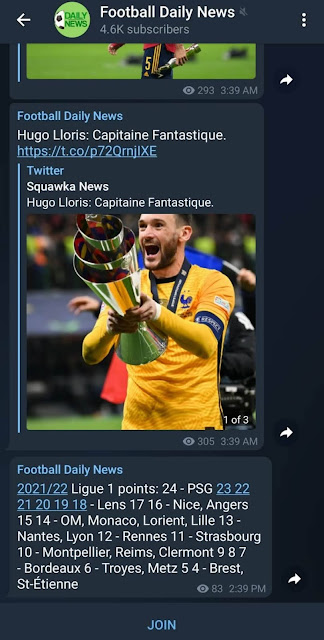 Football daily news channels on Telegram