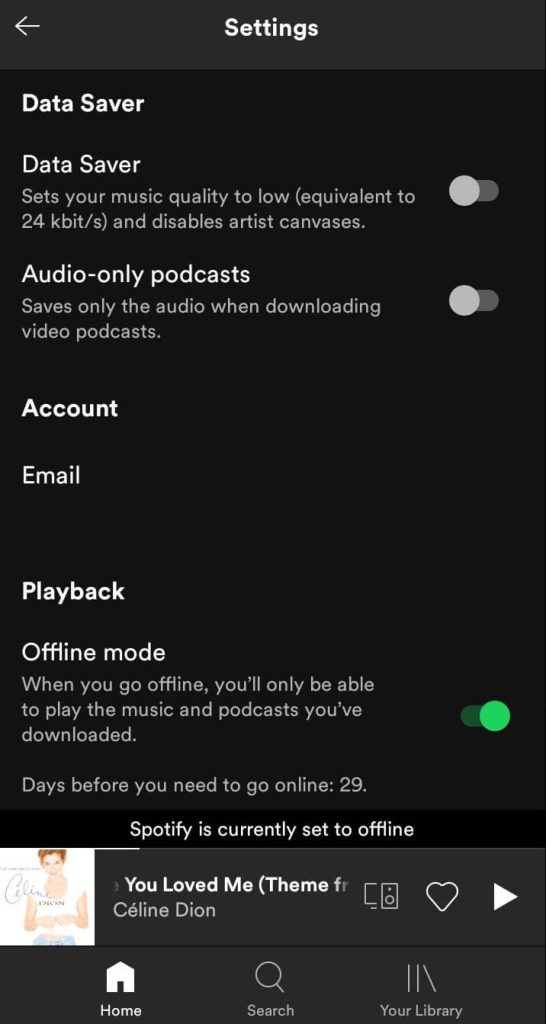 Spotify offline mode on mobile