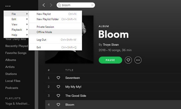 Spotify offline mode on PC