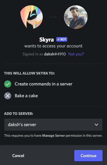 Add Skyra bot to Discord server