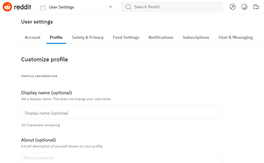 Reddit profile option