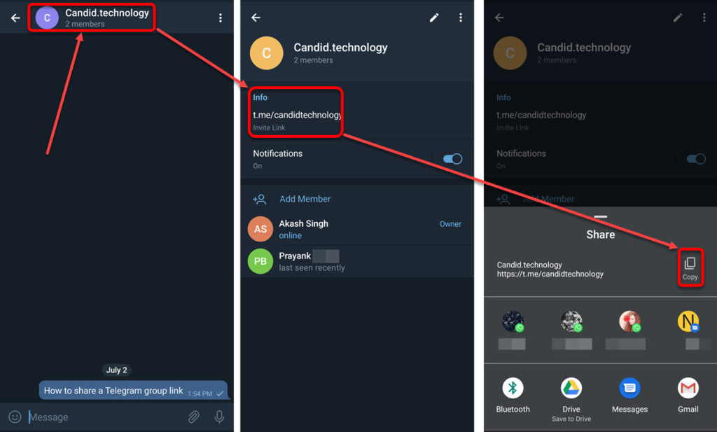 How to share a Telegram group link? | Candid.Technology