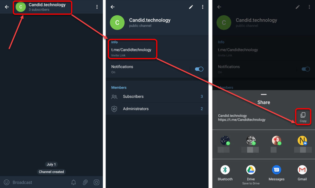 How to share a Telegram channel link? | Candid.Technology