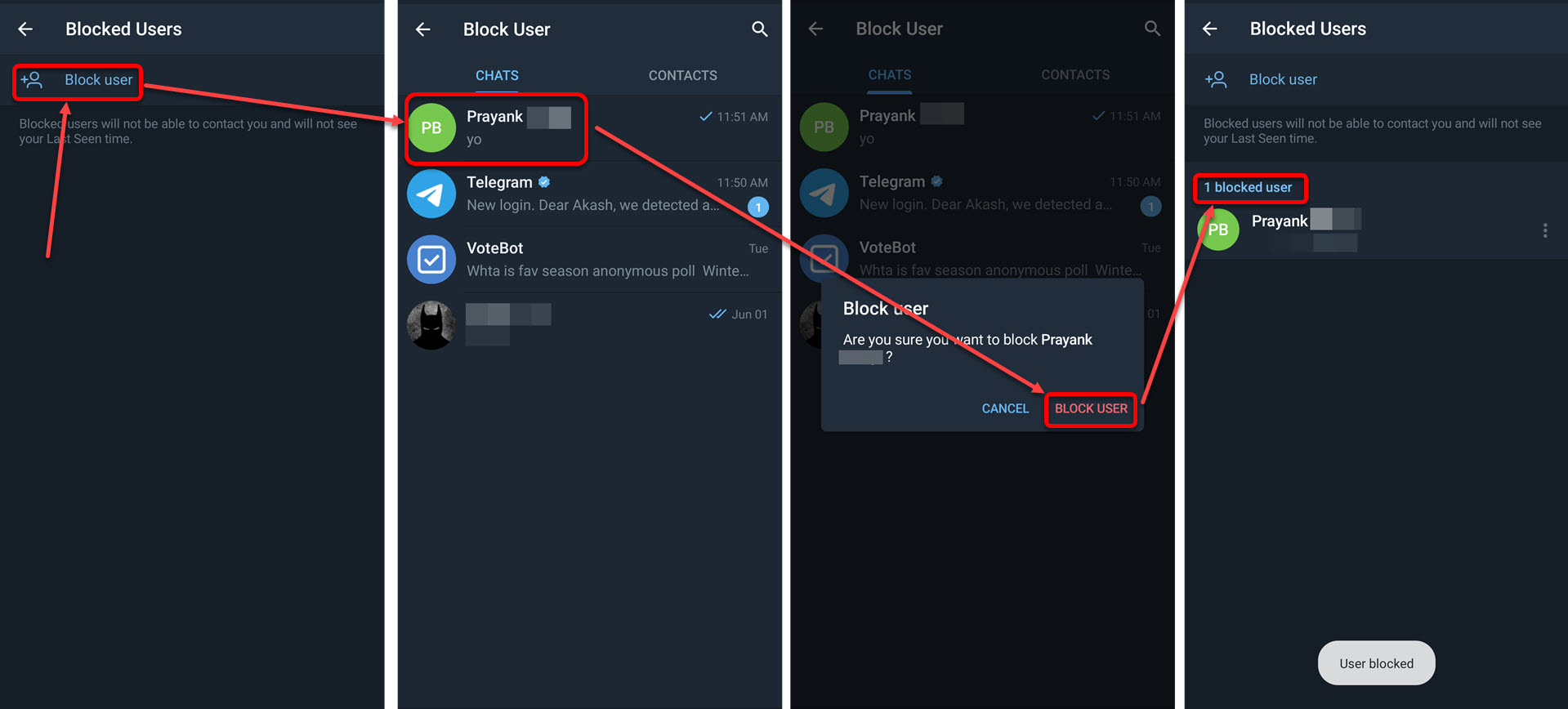 How to block and unblock someone on Telegram?