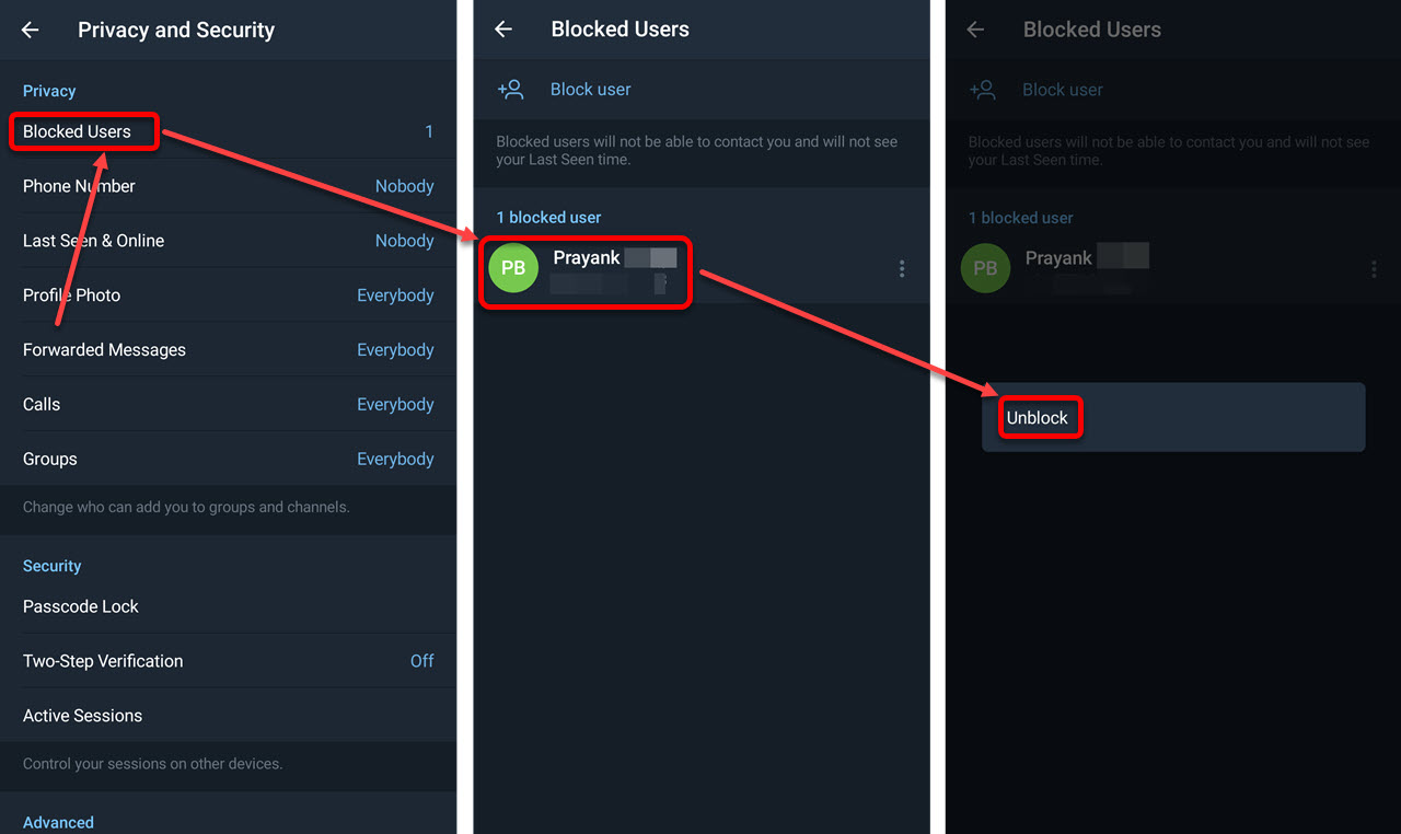 How to block and unblock someone on Telegram?