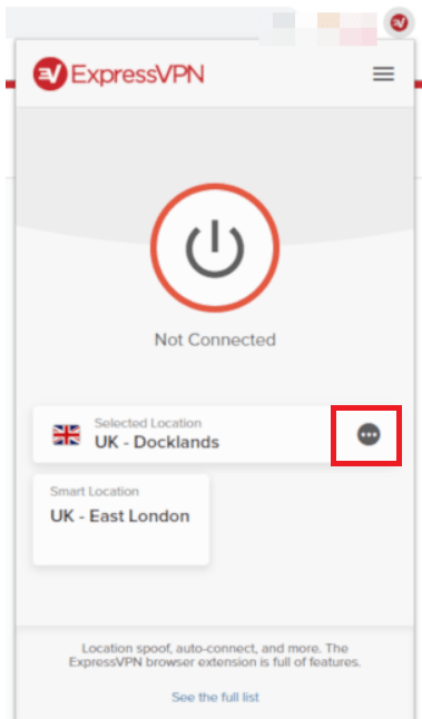 ExpressVPN locations menu button