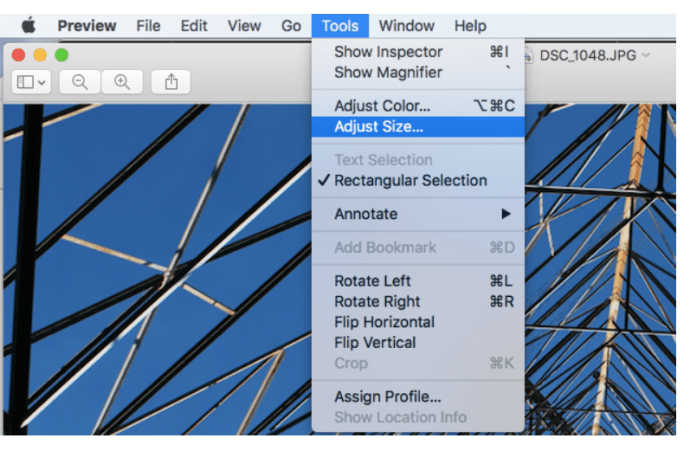 Mac Preview app - Tools menu