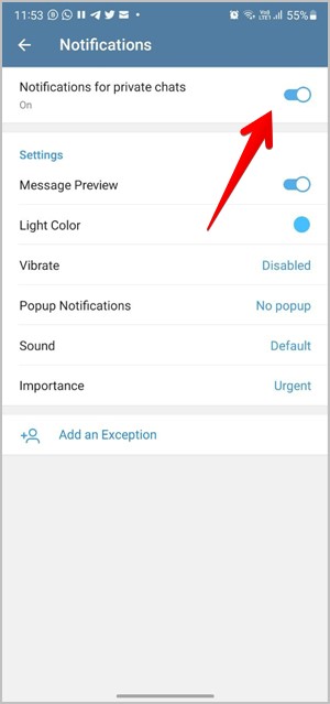 Telegram Notification Turn off