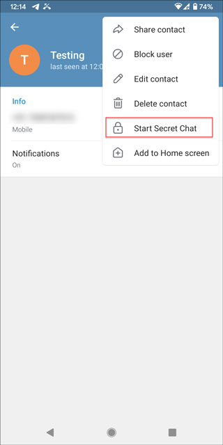 start secret chat in telegram android