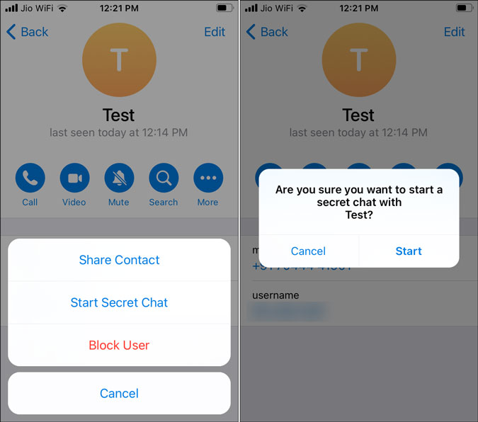 start secret chat in telegram for ios