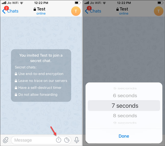 set self destructive timer in telegram for ios