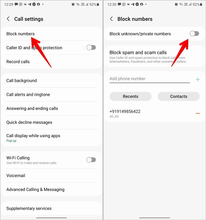 Samsung Unblock Private Calls