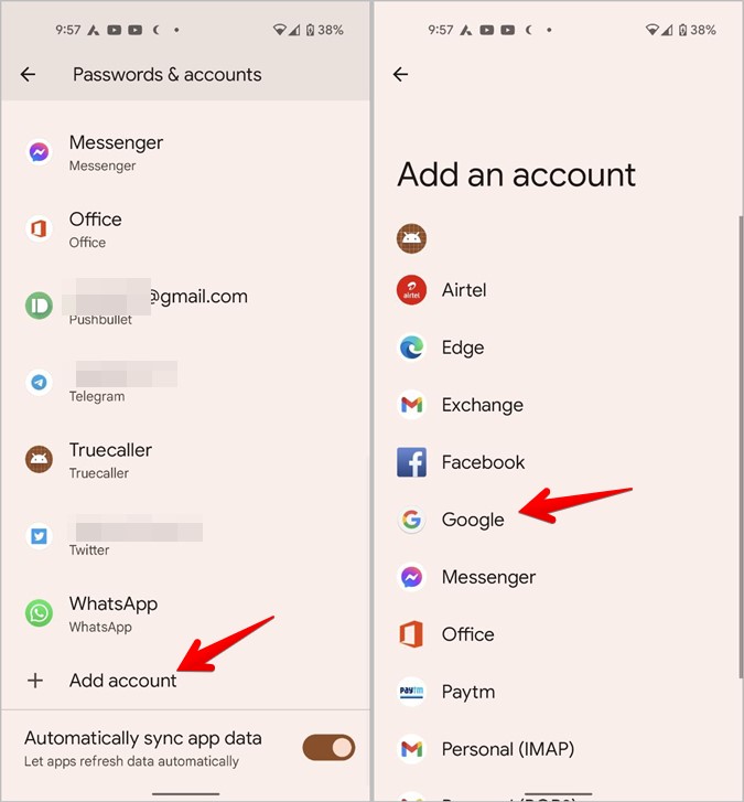 Contacts Android Accounts Add