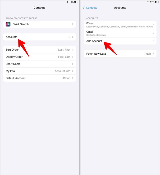 Contacts iPhone Sync Add Account