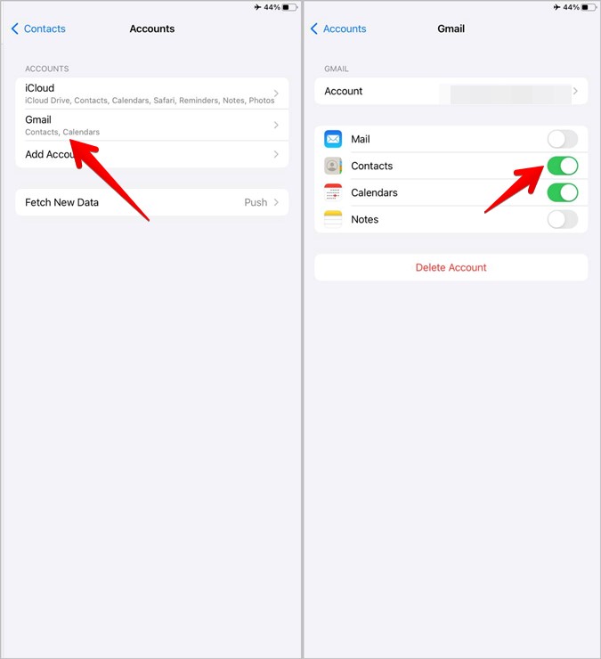 Contacts iPhone Sync Enable