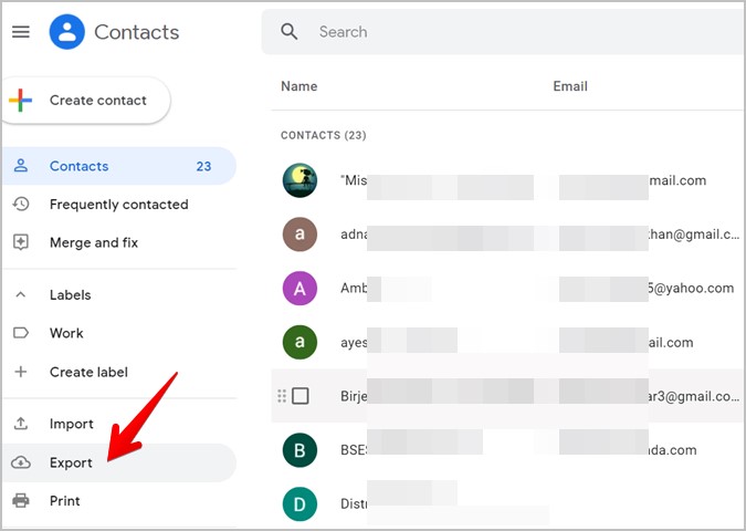 Contacts Export Google